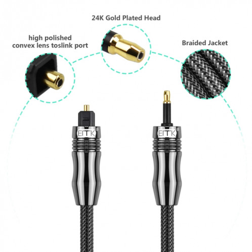 EMK OD6.0mm Câble audio numérique optique Toslink 3,5 mm vers Mini Toslink, longueur: 1,5 m SE780262-010