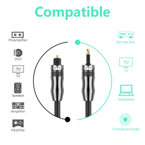 EMK OD6.0mm Câble audio numérique optique Toslink 3,5 mm vers Mini Toslink, longueur: 1,5 m SE780262-010