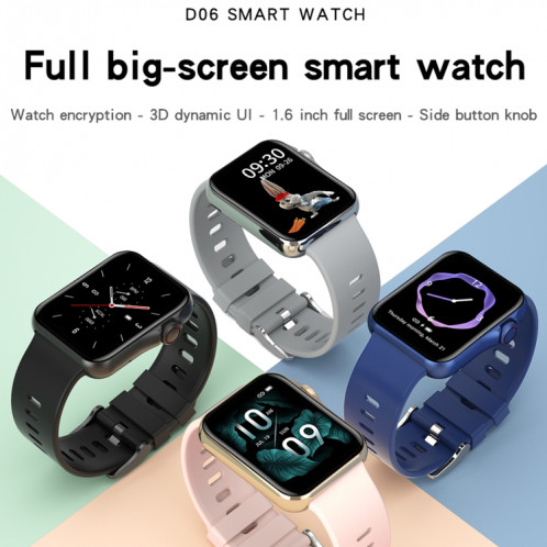 D06 1,6 pouces IPS écran couleur IP67 montre intelligente étanche, prise en charge de la surveillance du sport / surveillance du sommeil / surveillance de la fréquence cardiaque (gris) SH101C1610-018