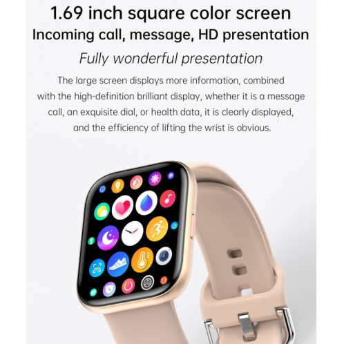 Montre intelligente étanche IP68 à écran couleur carré G69 de 1,69 pouces, prise en charge de la surveillance de la pression artérielle / surveillance du sommeil / surveillance de la fréquence cardiaque, style: SH301C813-020