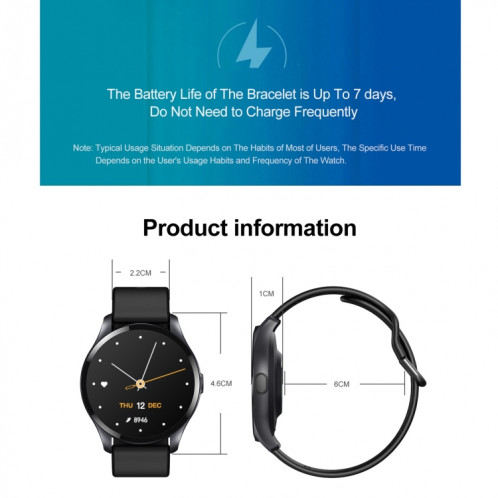 T88 1,28 pouces TFT écran couleur IP67 montre intelligente étanche, prise en charge de la surveillance de la température corporelle / surveillance du sommeil / surveillance de la fréquence cardiaque (noir) SH101C1036-017