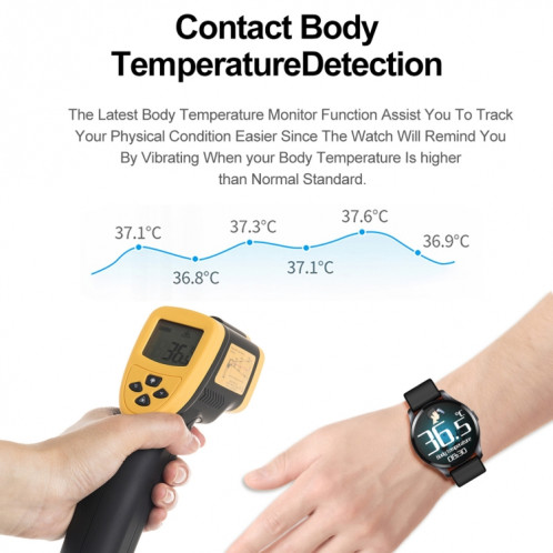 T88 1,28 pouces TFT écran couleur IP67 montre intelligente étanche, prise en charge de la surveillance de la température corporelle / surveillance du sommeil / surveillance de la fréquence cardiaque (noir) SH101C1036-017