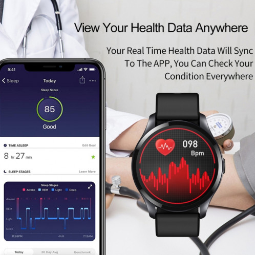T88 1,28 pouces TFT écran couleur IP67 montre intelligente étanche, prise en charge de la surveillance de la température corporelle / surveillance du sommeil / surveillance de la fréquence cardiaque (noir) SH101C1036-017