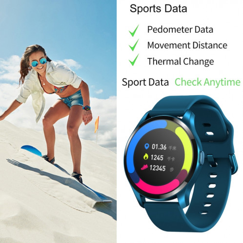 T88 1,28 pouces TFT écran couleur IP67 montre intelligente étanche, prise en charge de la surveillance de la température corporelle / surveillance du sommeil / surveillance de la fréquence cardiaque (bleu) SH101A696-017