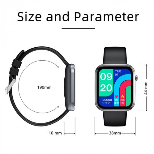 Z15 1.69 pouces écran tactile IP67 montre intelligente étanche, prise en charge de la surveillance de la pression artérielle / surveillance du sommeil / surveillance de la fréquence cardiaque (noir) SH301B1671-016