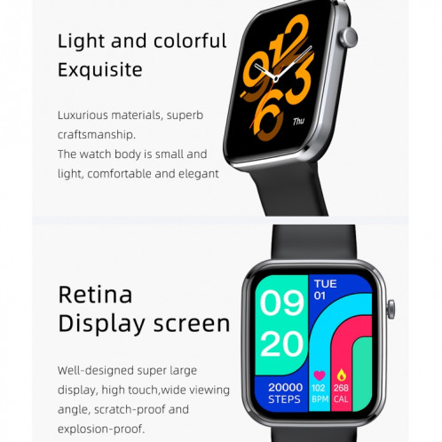 Z15 1.69 pouces écran tactile IP67 montre intelligente étanche, prise en charge de la surveillance de la pression artérielle / surveillance du sommeil / surveillance de la fréquence cardiaque (noir) SH301B1671-016