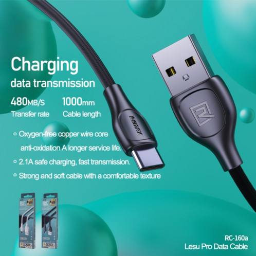 Remax RC-160a 2.1A Type-C / USB-C Lesu Pro Series Charging Data Cable, Length: 1m (Black) SR301A1481-05