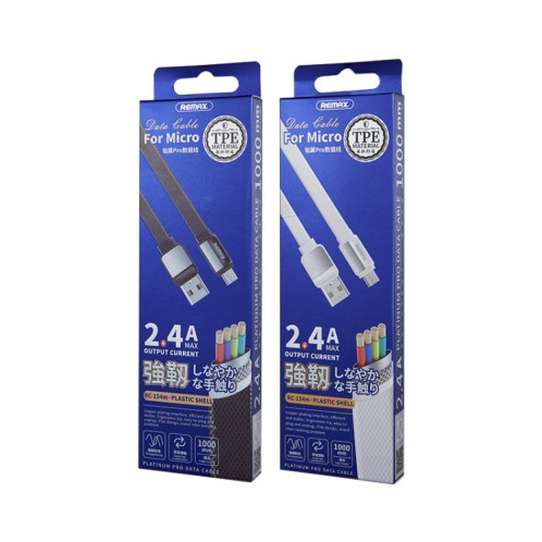 Remax RC-154m Câble de données de charge Micro USB Platinum Pro 2,4 A, longueur: 1 m (blanc) SR403B66-06