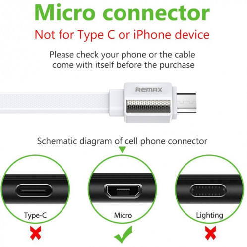 Remax RC-154m Câble de données de charge Micro USB Platinum Pro 2,4 A, longueur: 1 m (blanc) SR403B66-06
