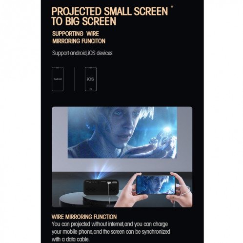 T500 1920x1080P 80 Lumens Portable Mini Home Theater Led HD Digital Projecteur sans télécommande et adaptateur (noir) SH101B816-017