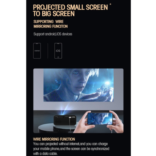 T500 1920X1080P 80 Lumens Portable Mini Théier Home Led HD Digital Projecteur avec télécommande et adaptateur (jaune) SH102C366-017