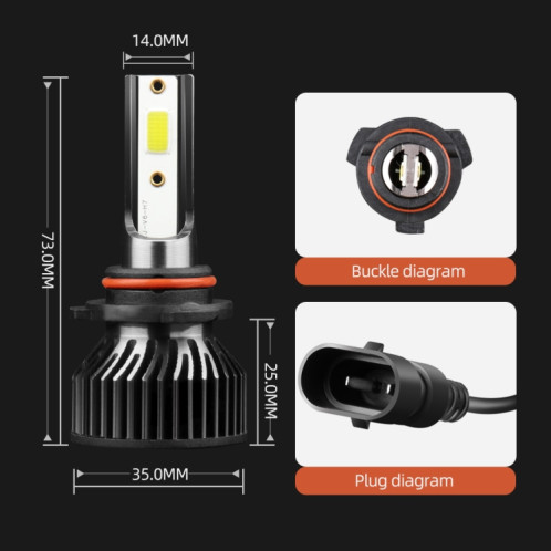 F2 9005 / HB3 / H10 2 PCS DC9-36V / 25W / 6000K / 2500LM IP68 Phare à LED de voiture imperméable (lumière blanche froide) SH203A1013-012
