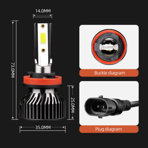 F2 H8 / H9 / H11 2 PCS DC9-36V / 25W / 6000K / 2500LM IP68 Phare de voyant de voiture imperméable (lumière blanche froide) SH211A912-012