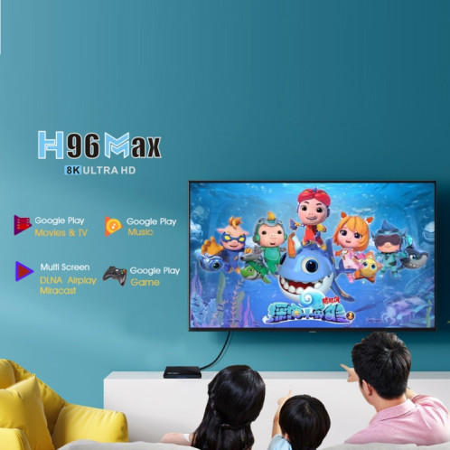 H96 Max 8K Smart TV BOX Android 11.0 Lecteur multimédia avec télécommande, Quad Core RK3566, RAM : 4 Go, ROM : 32 Go, Double fréquence 2,4 GHz WiFi/5G, Type de prise : Prise US SH6701505-016