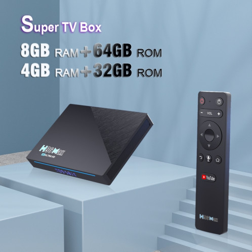 H96 Max 8K Smart TV BOX Android 11.0 Lecteur multimédia avec télécommande, Quad Core RK3566, RAM : 4 Go, ROM : 32 Go, Double fréquence 2,4 GHz WiFi/5G, Type de prise : Prise US SH6701505-016