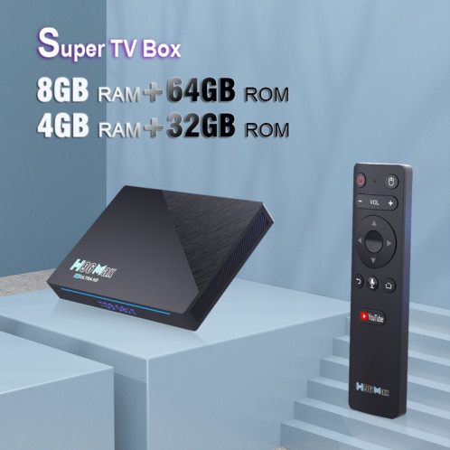 H96 Max 8K Smart TV BOX Android 11.0 Lecteur multimédia avec télécommande, Quad Core RK3566, RAM : 4 Go, ROM : 32 Go, Double fréquence 2,4 GHz WiFi/5G, Type de prise : SH6702946-016