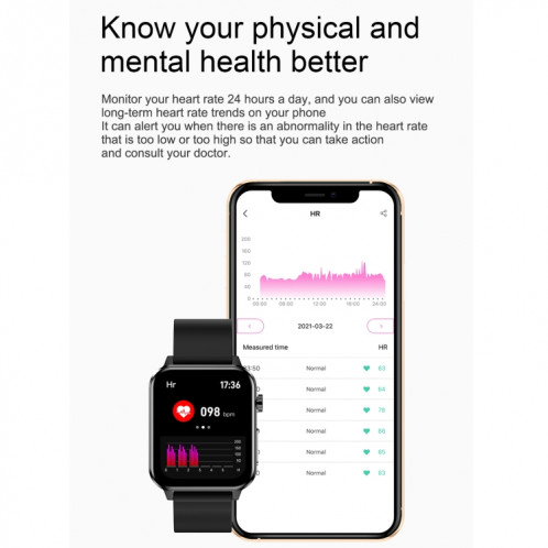E86 1,7 pouce TFT Color Screen Smart Watch Smart Smart, Support Surveillance de l'oxygène sanguin / Surveillance de la température corporelle / Diagnostic médical Ai, Style: Bracelet en cuir (Noir) SH401A1085-024