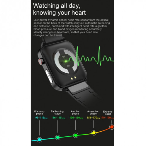 E86 1,7 pouce TFT Color Screen Smart Watch Smart Smart, Support Surveillance de l'oxygène sanguin / Surveillance de la température corporelle / Diagnostic médical Ai, Style: Bracelet en cuir (Noir) SH401A1085-024