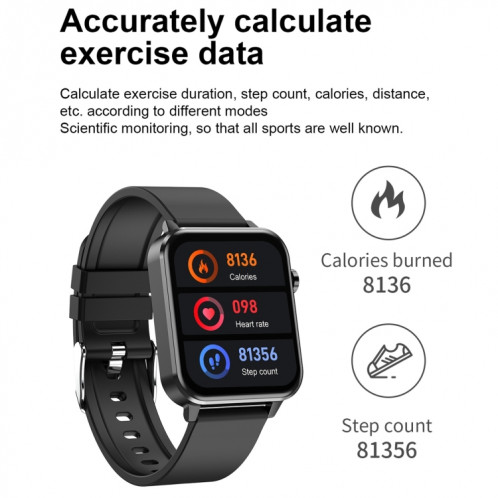 E86 1,7 pouce TFT Color Screen Smart Watch Smart Smart, Support Surveillance de l'oxygène sanguin / Surveillance de la température corporelle / Diagnostic médical Ai, Style: Bracelet en cuir (Noir) SH401A1085-024