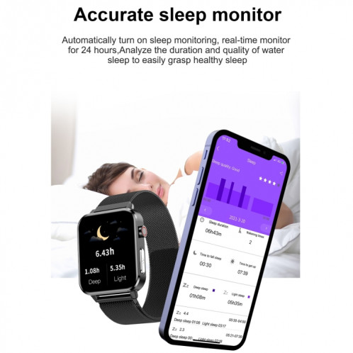 E86 1,7 pouce TFT Color Screen Smart Watch Smart Smart, Support Surveillance de l'oxygène sanguin / Surveillance de la température corporelle / Diagnostic médical Ai, Style: Bracelet en cuir (Noir) SH401A1085-024