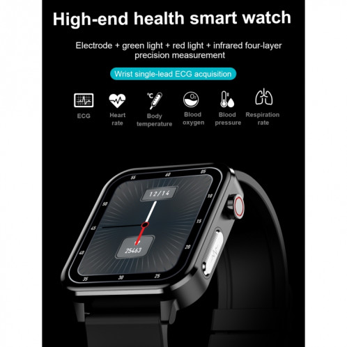 E86 1,7 pouce TFT Color Screen Smart Watch Smart Smart, Support Surveillance de l'oxygène sanguin / Surveillance de la température corporelle / Diagnostic médical Ai, Style: Bracelet en cuir (Noir) SH401A1085-024