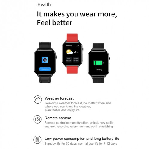 E86 1,7 pouce TFT Color Screen Smart Watch Smart Smart, Support Surveillance de l'oxygène sanguin / Surveillance de la température corporelle / Diagnostic médical Ai, Style: Bracelet en cuir (Noir) SH401A1085-024