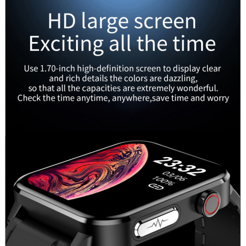 E86 1,7 pouce TFT Color Screen Smart Watch Smart Smart, Support Surveillance de l'oxygène sanguin / Surveillance de la température corporelle / Diagnostic médical Ai, Style: Bracelet en cuir (Noir) SH401A1085-024
