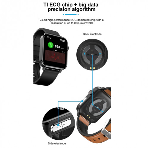 E86 1,7 pouce TFT Color Screen Smart Watch Smart Smart, Support Surveillance de l'oxygène sanguin / Surveillance de la température corporelle / Diagnostic médical Ai, Style: Bracelet en cuir (Noir) SH401A1085-024