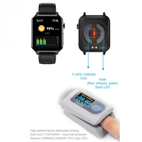 E86 1,7 pouce TFT Color Screen Smart Watch Smart Smart, Support Surveillance de l'oxygène sanguin / Surveillance de la température corporelle / Diagnostic médical Ai, Style: Bracelet en cuir (Noir) SH401A1085-024