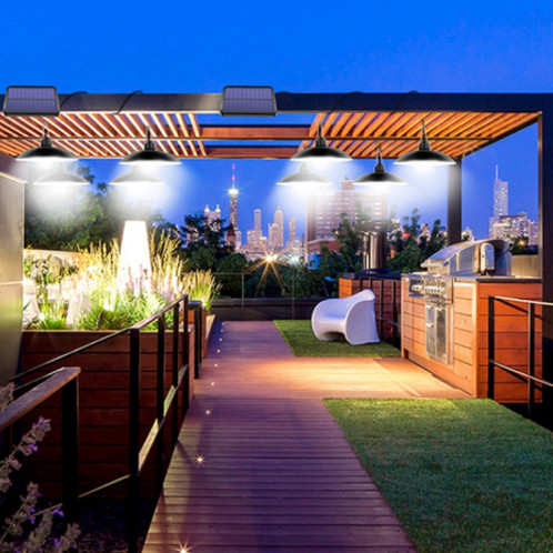 2 en 1 Lumière solaire Paysage Courtyard Couleur d'éclairage 32-LED lustre rétro, couleur de la lumière: lumière chaude (abat-jour blanc) SH102A1023-09