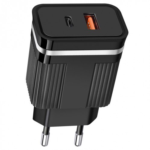 RSY USB + PORTS DUAL PORTS USB-C / TYPE-C Chargeur de déplacement rapide, Bouchon EU (Noir) SH702A866-04