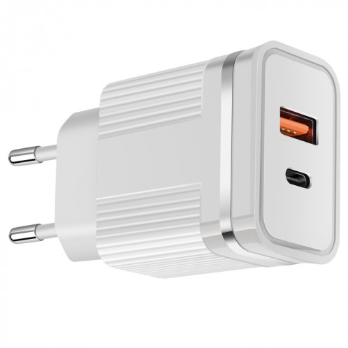 RSY USB + PORTS DUAL PORTS USB-C / TYPE-C Chargeur de déplacement rapide, Plug UE (Blanc) SH702B940-04
