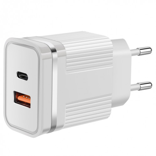 RSY USB + PORTS DUAL PORTS USB-C / TYPE-C Chargeur de déplacement rapide, Plug UE (Blanc) SH702B940-04