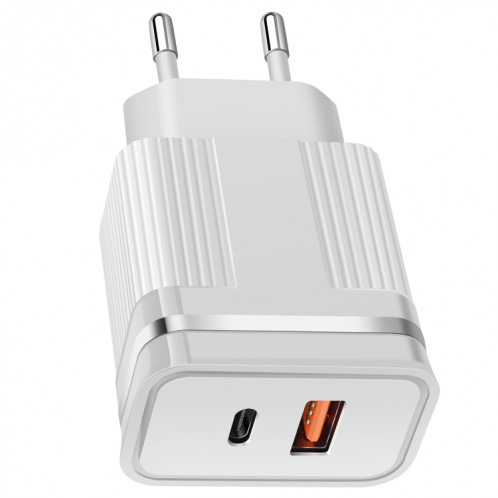RSY USB + PORTS DUAL PORTS USB-C / TYPE-C Chargeur de déplacement rapide, Plug UE (Blanc) SH702B940-04
