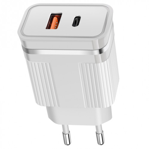 RSY USB + PORTS DUAL PORTS USB-C / TYPE-C Chargeur de déplacement rapide, Plug UE (Blanc) SH702B940-04