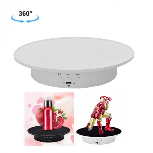 20cm USB Triffilt Turntable Tableau de platine Tableau de tournage vidéo Propps de tournage de plateau tournant pour la photographie, charge: 8kg (velours blanc de base blanc) SH401B59-07