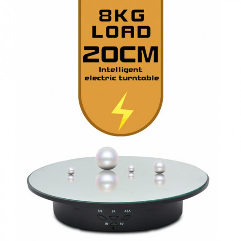 20cm USB électrique tournant de platine plate-forme de tire-platine de prise de vue vidéo accessoires pour la photographie, charge: 8kg (miroir noir) SH301A1388-08