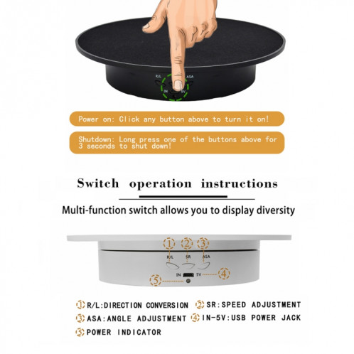 20cm USB électrique tournant de platine plate-forme de tire-platine de prise de vue vidéo accessoires pour la photographie, charge: 8kg (miroir noir) SH301A1388-08