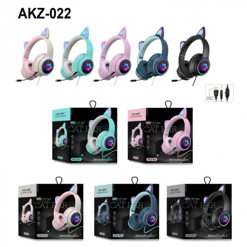 AKZ-022 USB + 3.5mm Port Cat Cat Design Casque à LED pliable avec micro (gris) SH901C1956-08