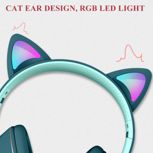 AKZ-022 USB + 3.5mm Port Cat Oread Casque à LED pliable avec micro (bleu foncé) SH901E1863-08