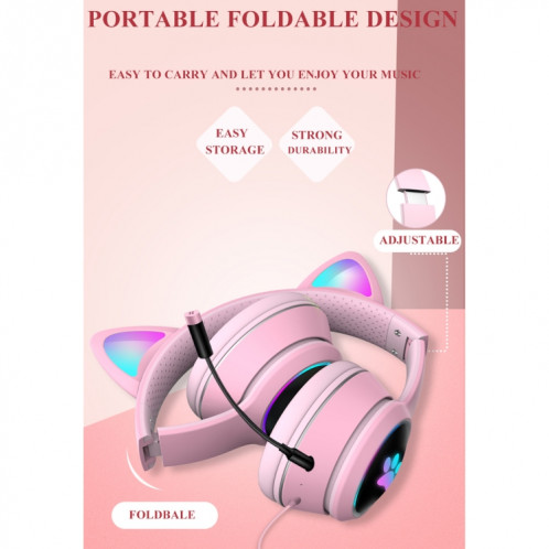 AKZ-022 USB + 3.5mm Port Cat Cat Design Casque à LED pliable avec micro (gris) SH901C1956-08