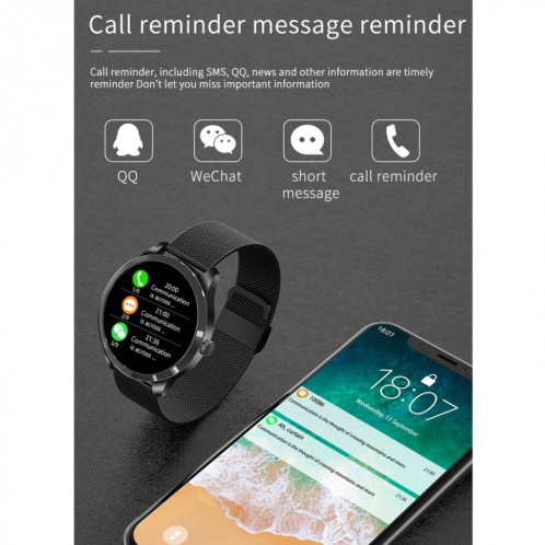 Q9L 1.28 pouces IPS Color Screen Smart Watch Smart Smart, Support Suivi de la tension artérielle / Surveillance de la fréquence cardiaque / Surveillance du sommeil (argent) SH201D1727-09