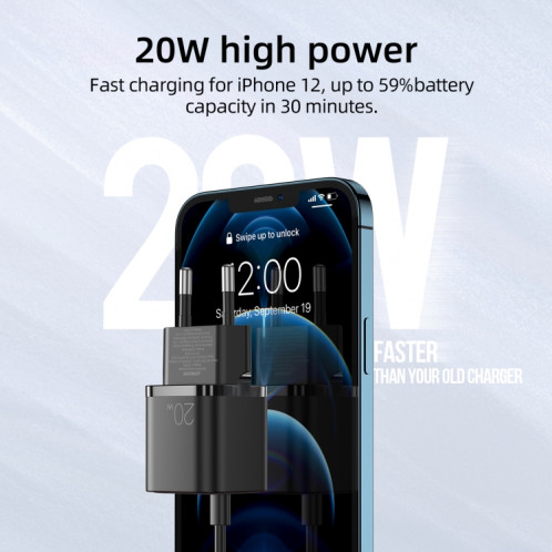 Joyroom L-P202 Série de voyages 20W PD PD USB-C / Type-C Mini Chargeur rapide, Plug UE (Noir) SJ901A202-07