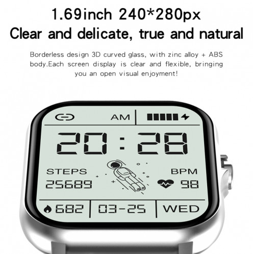 GT20 1.69 pouces TFT Screen Smart Watch Smart Watch, Contrôle de la musique Support / Bluetooth Call / Surveillance de la fréquence cardiaque / Surveillance de la tension artérielle, Style: Bracelet en acier (argent) SH302D561-08