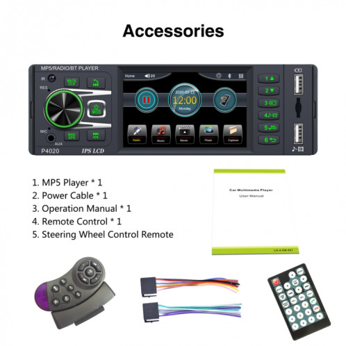 P4020 3,8 pouces Récepteur radio universel Récepteur MP5 Player, Support FM & Bluetooth et TF Carte avec télécommande SH59181555-07