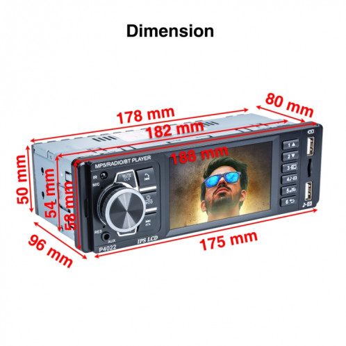 P4022 3,8 pouces Récepteur radio de voiture universelle MP5 Player, prise en charge de la carte FM & Bluetooth et TF avec télécommande SH59191980-07