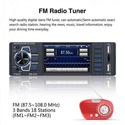 P4022 3,8 pouces Récepteur radio de voiture universelle MP5 Player, prise en charge de la carte FM & Bluetooth et TF avec télécommande SH59191980-07