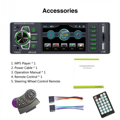 P4022 3,8 pouces Récepteur radio de voiture universelle MP5 Player, prise en charge de la carte FM & Bluetooth et TF avec télécommande SH59191980-07