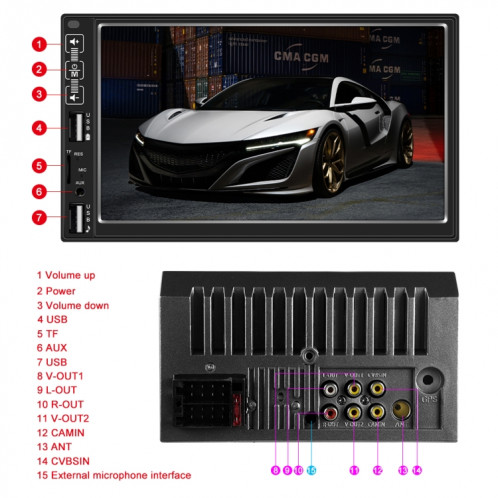 A2821 voiture 7 pouces écran HD MP5 Player, supporte Bluetooth / FM avec télécommande, style: Standard + 8leds Caméra légère SH5203571-07