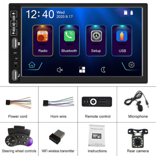 A2891 7 pouces Car HD MP5 Carplay Bluetooth Music Player Inverser Image Image de la machine Tout-en-un Support FM / U Disque avec télécommande, Style: Standard + 4leds Caméra légère SH17021265-07